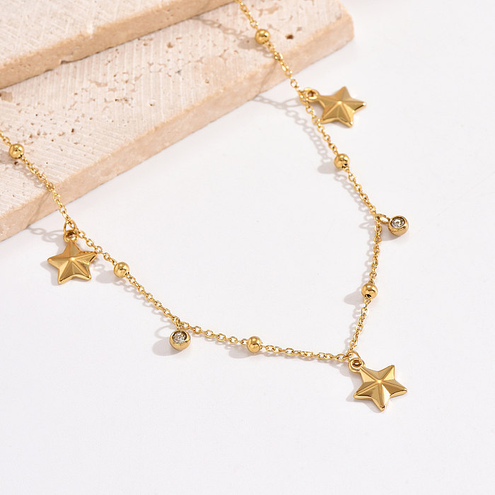 Modern Style Star Stainless Steel  Plating Inlay Rhinestones 14K Gold Plated Pendant Necklace