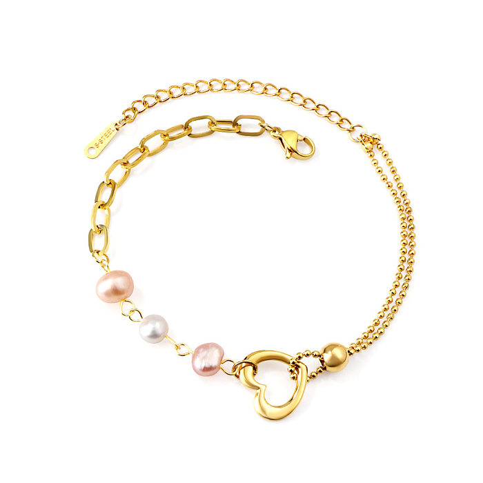 Einfache Art-Stern-Oval-Herz-Form-Edelstahl-Einlage-künstliche Perlen-Muschel-Armbänder