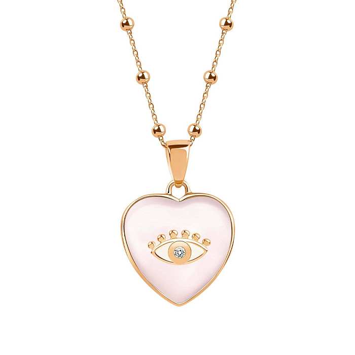 Retro Commute Heart Shape Eye Stainless Steel  Plating Inlay Zircon 18K Gold Plated Pendant Necklace
