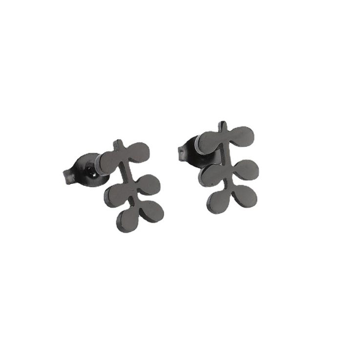 1 paire de clous d'oreilles plaqués en acier inoxydable, Style Simple, feuille d'érable