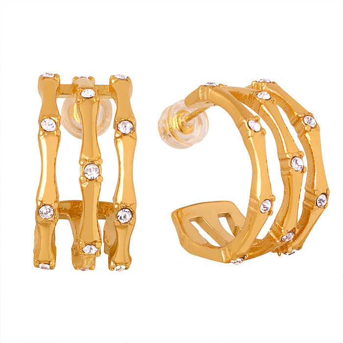 1 Pair Elegant Luxurious Geometric Plating Inlay Stainless Steel Rhinestones 18K Gold Plated Ear Studs