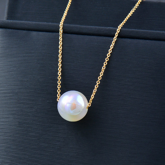 Fashion Solid Color Stainless Steel  Pearl Pendant Necklace 1 Piece