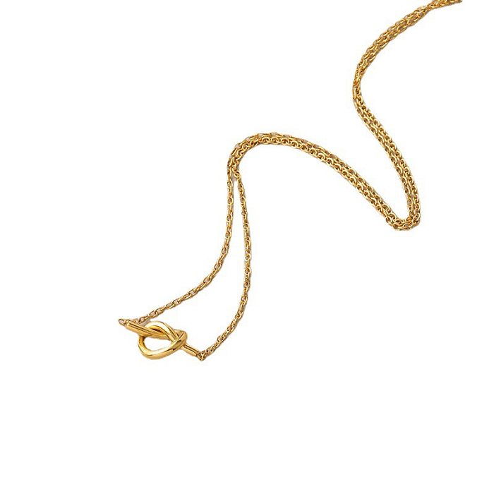 Nouveau Collier carte à nœud en acier inoxydable, lancer fin, or véritable 18k, pendentif noué, chaîne