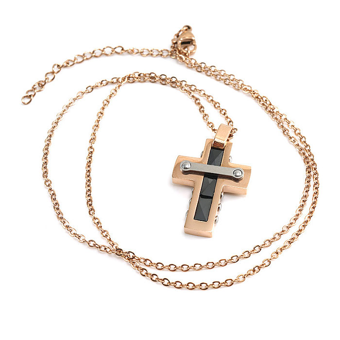 Fashion Cross Stainless Steel  Stainless Steel Polishing Plating Inlay Ceramics Pendant Necklace 1 Piece