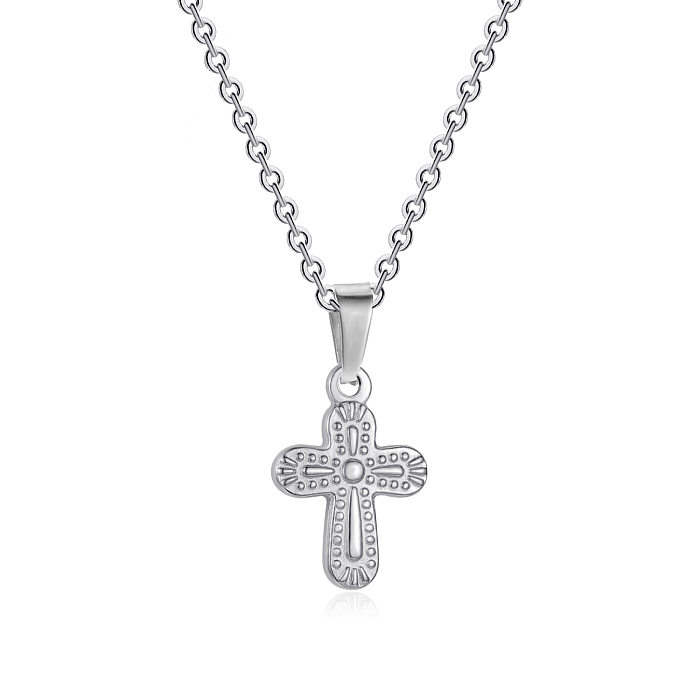 Simple Style Cross Stainless Steel  Plating Inlay Zircon 18K Gold Plated Silver Plated Pendant Necklace