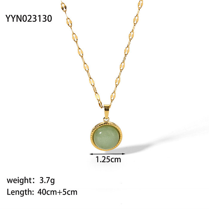 Simple Style Round Stainless Steel  Stainless Steel Inlay Natural Stone Pendant Necklace