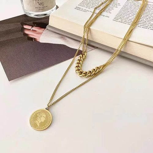 Modern Style Geometric Stainless Steel Plating Layered Necklaces