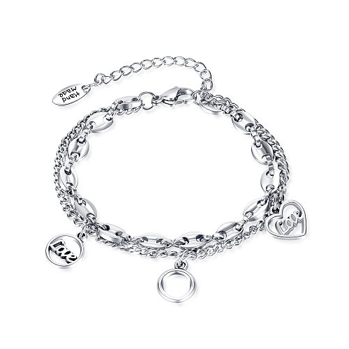 Fashion Love Circle Heart Shape Stainless Steel Bracelets Layered No Inlaid Stainless Steel Bracelets