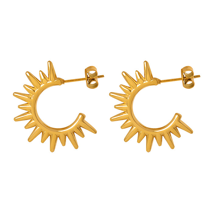 زوج واحد من أقراط أذن بسيطة الشكل على شكل حرف C مطلية بالذهب عيار 1 قيراط من الفولاذ المقاوم للصدأ