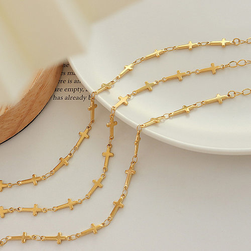 Bracelet croisé de conception Simple coréen, en acier titane plaqué, bijoux en or véritable 18 carats