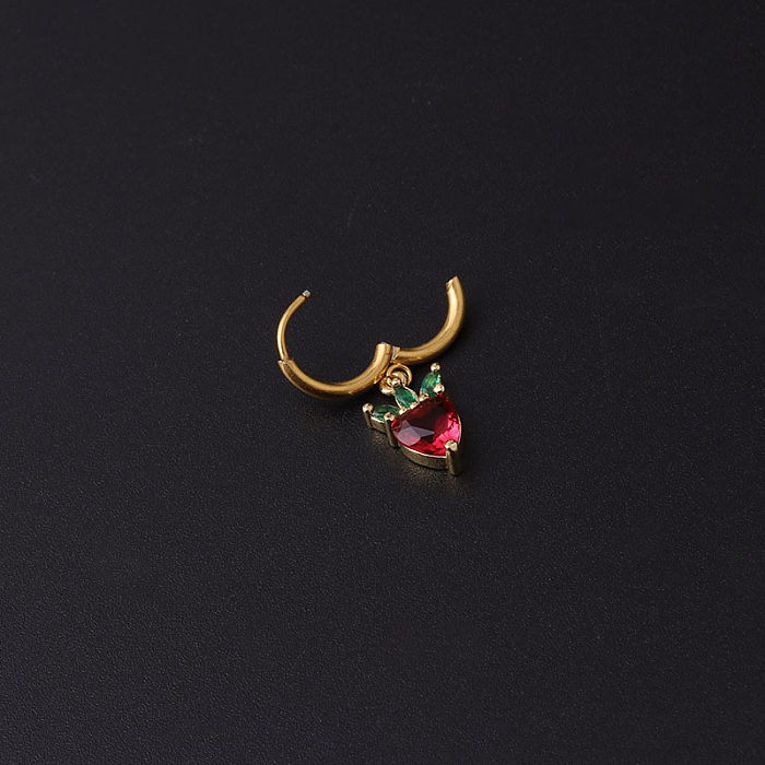 Boucles d'oreilles pendantes en Zircon avec incrustation de placage d'acier inoxydable de fruits à la mode 1 pièce