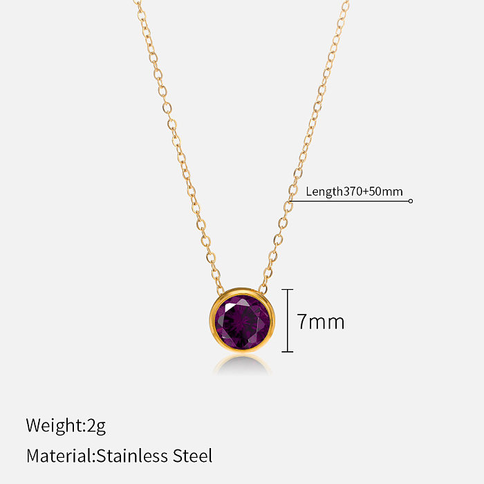 Simple Style Round Stainless Steel  Plating Rhinestones Pendant Necklace