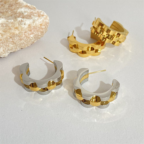 Fashion C Shape Waves Stainless Steel  Plating Ear Studs 1 Pair