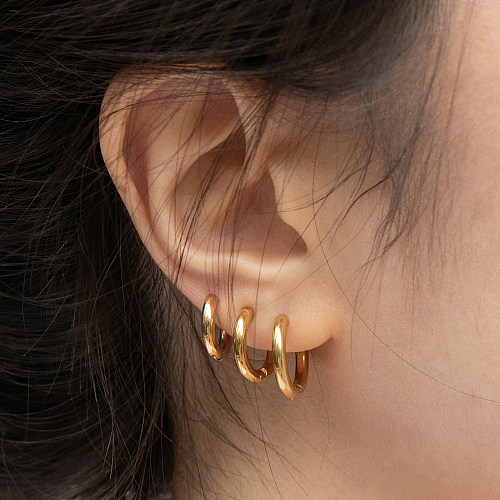 Boucles d'oreilles créoles plaquées en acier inoxydable, style simple, 1 paire