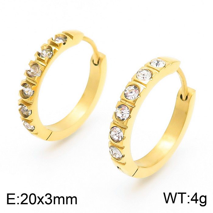 1 Pair Luxurious Solid Color Plating Inlay Stainless Steel  Zircon 18K Gold Plated Earrings