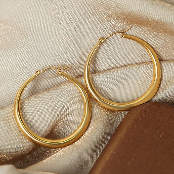 1 Paar Damen-Ohrringe im schlichten Stil mit einfarbiger Beschichtung aus Edelstahl mit 18-Karat-Vergoldung