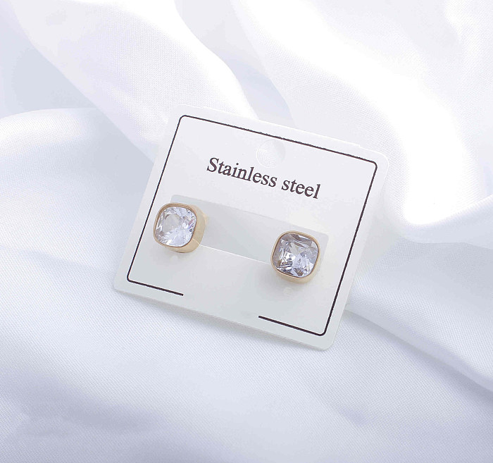 1 Pair Elegant Simple Style Round Square Heart Shape Plating Inlay Stainless Steel  Zircon Gold Plated Earrings