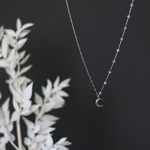 Collier court en acier inoxydable, perles de cristal transparentes, chaîne faite à la main, couture de lune