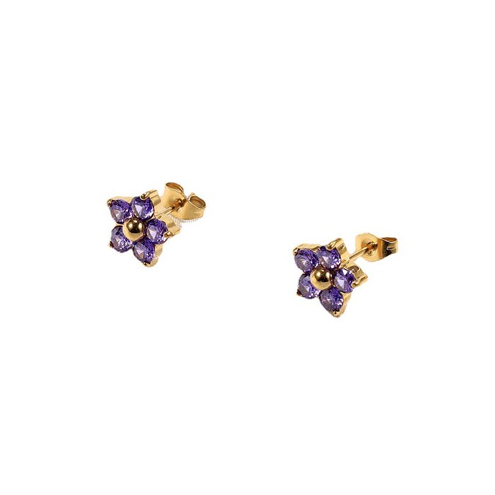 1 par de pendientes de diamantes de imitación de acero inoxidable con incrustaciones de flores de estilo Simple
