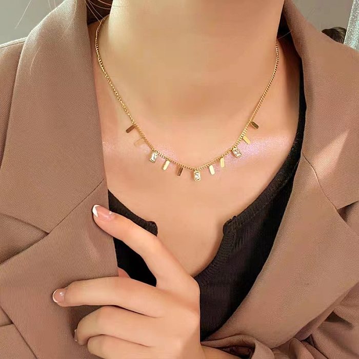 Simple Style Solid Color Stainless Steel Inlay Zircon Necklace