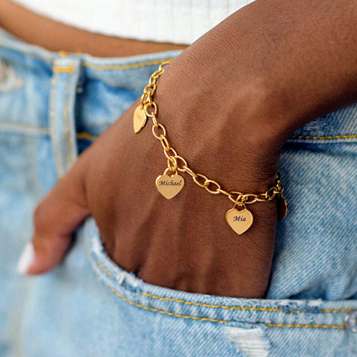 Simple Style Heart Shape Stainless Steel Plating Bracelets