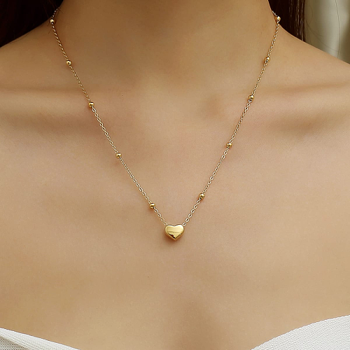 Stainless Steel European And American Fashion Bead Necklace Peach Heart Pendant Personality Women's New Style Necklaces