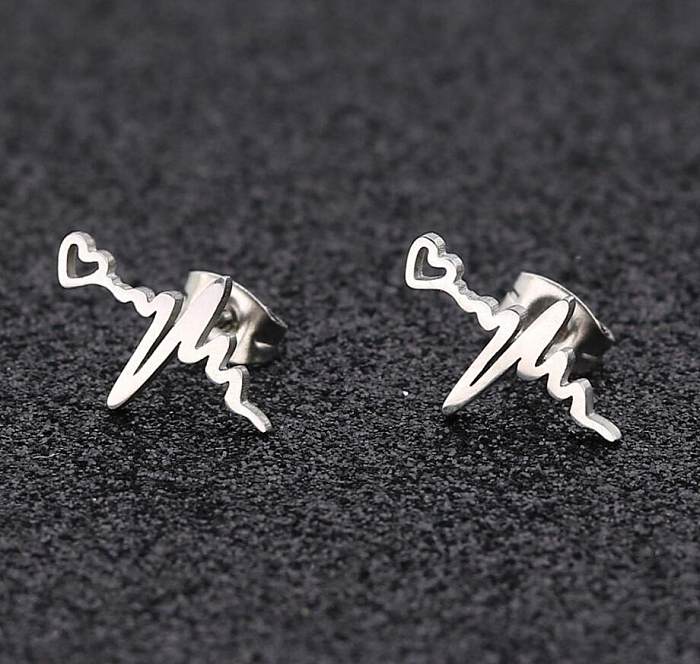 Fashion Electrocardiogram Stainless Steel  Ear Studs 1 Pair