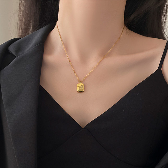 Colar com pingente banhado a ouro 18K com letras de estilo simples em aço inoxidável