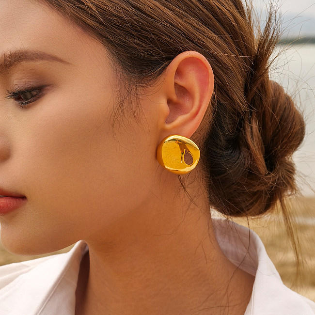 1 Pair IG Style Solid Color Plating Hollow Out Stainless Steel  18K Gold Plated Ear Studs