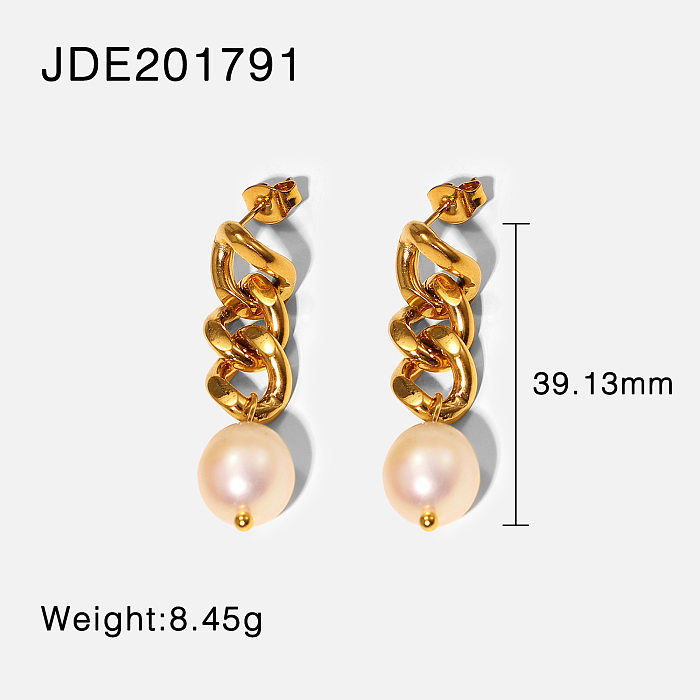 New 18K Gold-plated Baroque Pearl Drop Geometric Stainless Steel  Earrings