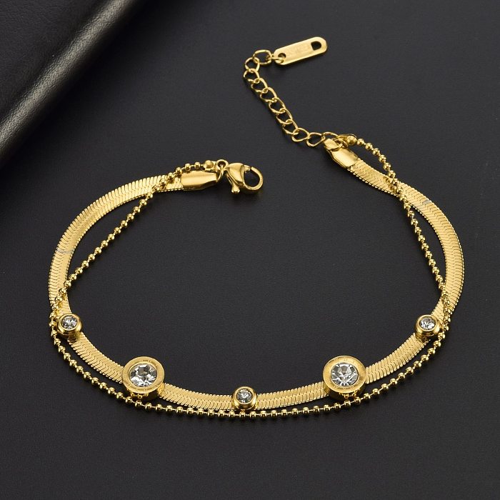 Classic Style Round Titanium Steel Polishing Inlay Zircon Bracelets