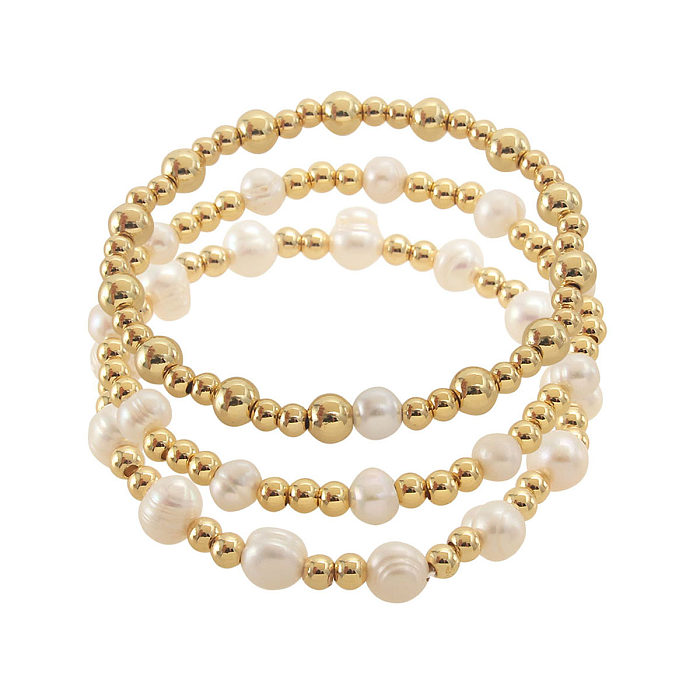 Simple Style Geometric Color Block Stainless Steel Artificial Pearl Plating 18K Gold Plated Bracelets