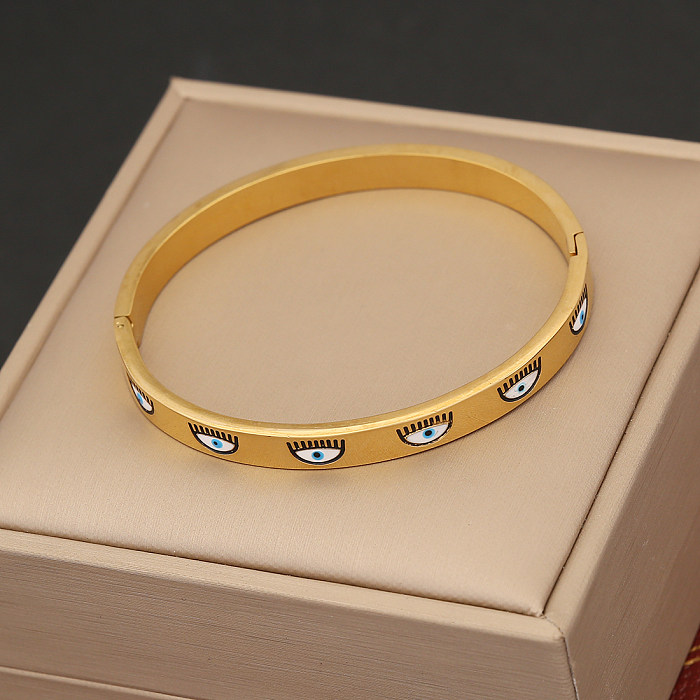 Casual Tree Leaves Eye Stainless Steel Plating Hollow Out Inlay Zircon Bangle
