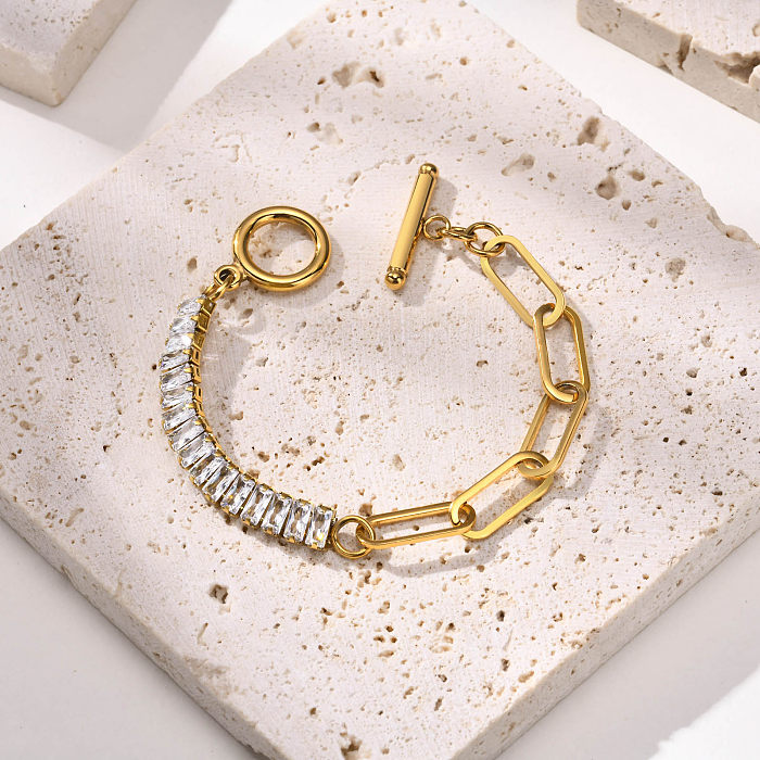 Bracelets en Zircon avec incrustation de placage en acier inoxydable, bloc de couleur, vente en gros