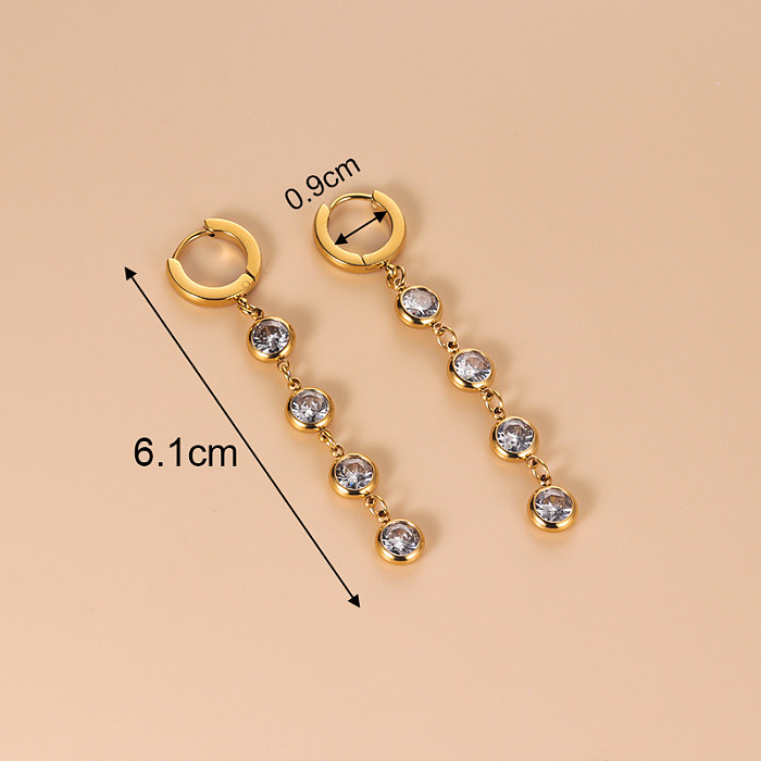 Fashion Sector Heart Shape Stainless Steel  Stainless Steel Gold Plated Tassel Gold Plated Inlay Zircon Drop Earrings 1 Pair