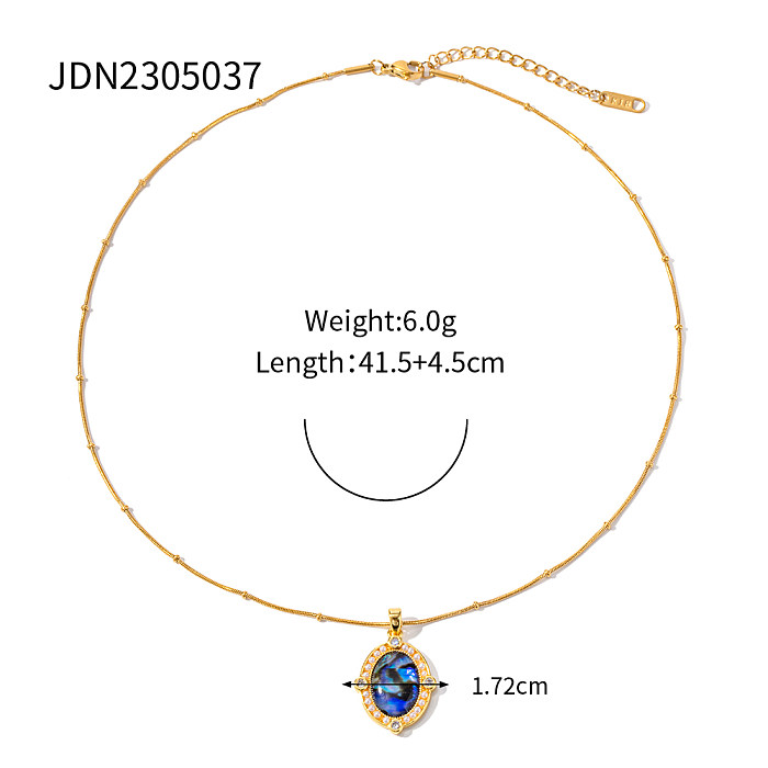 IG-Stil, einfacher Stil, ovale Halskette mit Anhänger aus Edelstahl mit Inlay-Zirkon und 18-Karat-Vergoldung