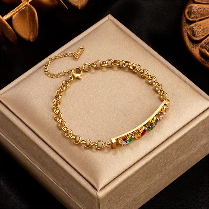 Bracelets plaqués or 18 carats avec incrustation en acier titane et strass artificiels de style simple