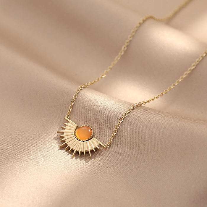 1 Stück modische Halskette mit Anhänger, Sonne, Edelstahl, Edelstahl-Beschichtung, Inlay, Türkis