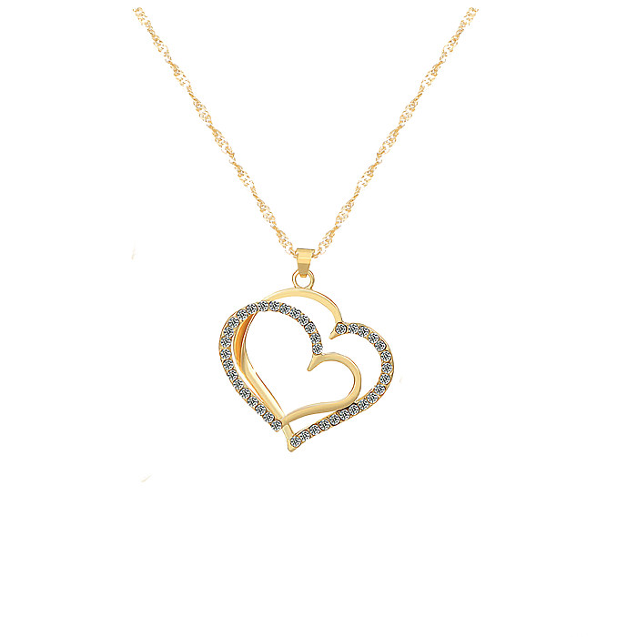 قلادة على شكل قلب على شكل قلب من الفولاذ المقاوم للصدأ مرصعة بالزركون مطلية بالذهب عيار 18 قيراطًا