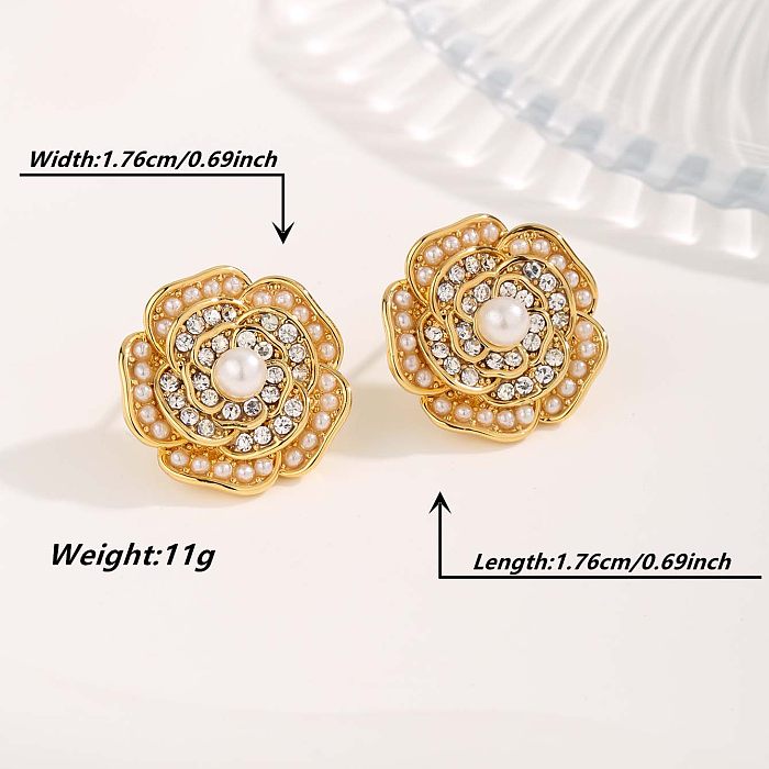 1 Pair Cute Sweet Flower Plating Stainless Steel Gold Plated Ear Studs
