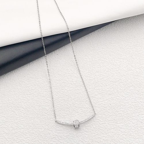 Simple Style Solid Color Stainless Steel Inlay Zircon Necklace