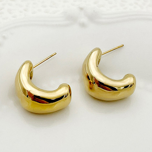 1 par de pendientes chapados en oro de acero inoxidable con forma de C, estilo sencillo y elegante