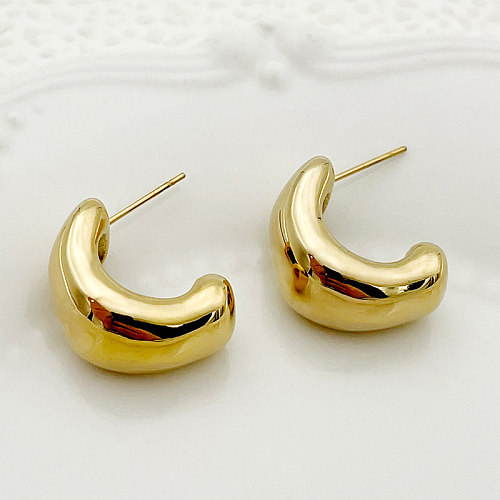 1 paire de boucles d'oreilles en acier inoxydable plaqué or, Style Simple et élégant, en forme de C