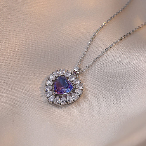 Luxurious Heart Shape Stainless Steel Inlay Zircon Pendants Pendant Necklace