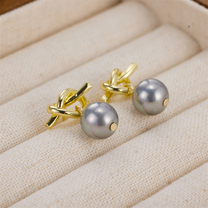 1 Paar lässige Barock-Stil, klassischer Stil, unregelmäßige Intarsien, künstliche Perlen aus Edelstahl, 18 Karat vergoldete Tropfenohrringe