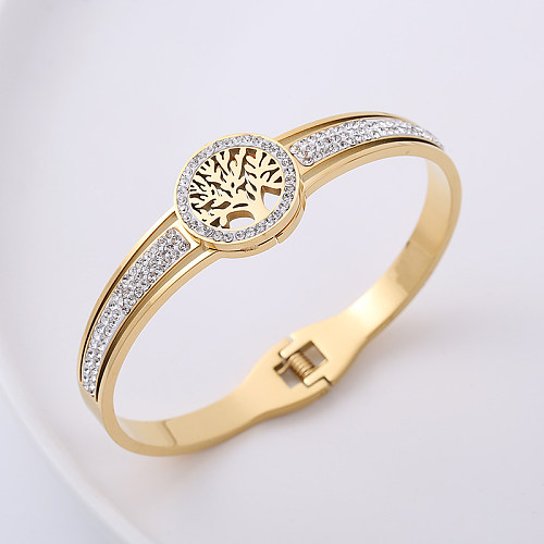Fashion Tree Stainless Steel Hollow Out Rhinestones Bangle 1 Piece