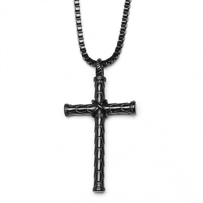 Collier rétro transfrontalier Amazon rétro en acier inoxydable, croix nouée, pendentif croix de personnalité hip hop