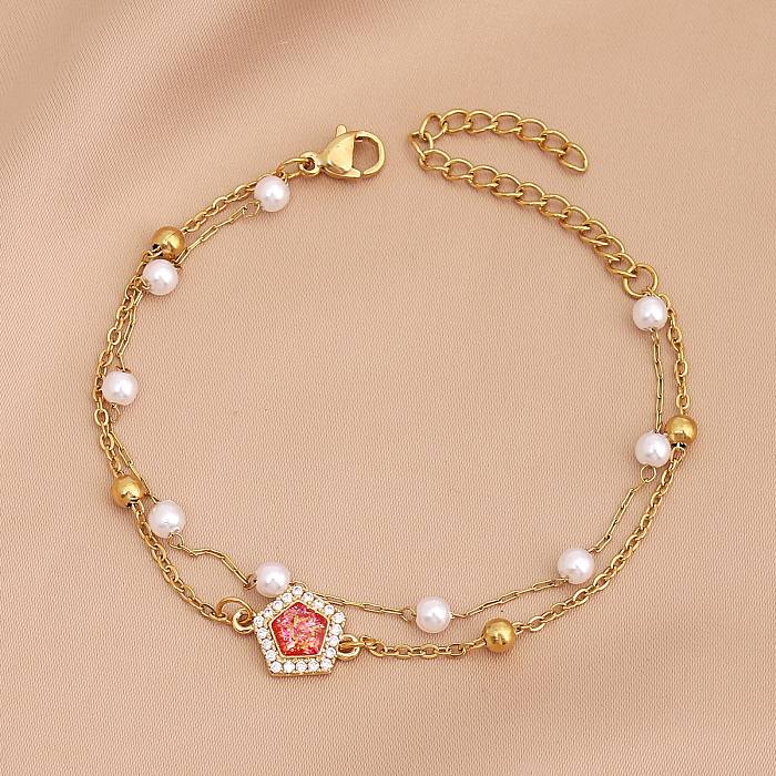 Wholesale Baroque Style Simple Style Geometric Stainless Steel Artificial Pearl Handmade Inlay Zircon Bracelets