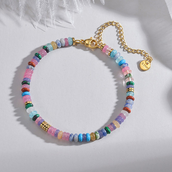 Vacation Sweet Colorful Stainless Steel Natural Stone 18K Gold Plated Bracelets In Bulk