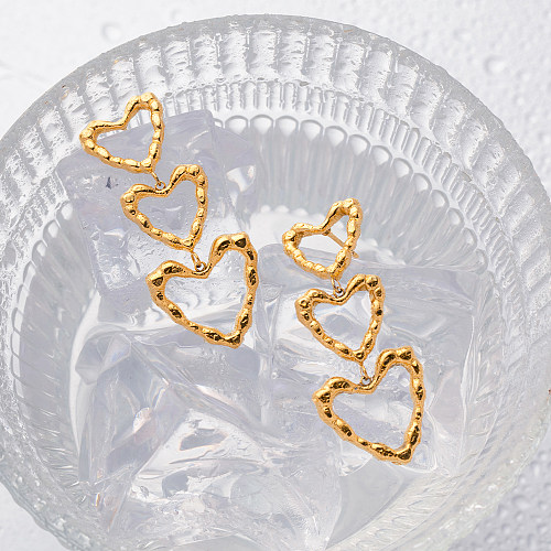 1 paire de boucles d'oreilles pendantes en acier inoxydable plaqué or 18 carats en forme de cœur de style IG